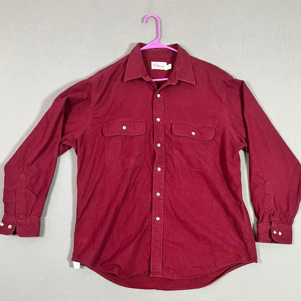 Vintage 90s/00s Orvis Shirt XL Cotton Chamois Burgundy Red GOOD